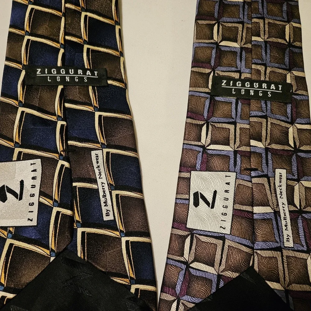 Ziggurat Mulberry Neckwear Silk‎ Necktie Tie Lot 2~Geometric